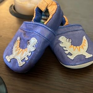 Blue Dinosaur Soft Sole Baby Shoes, Newborn/Infant Moccasins 0-6m